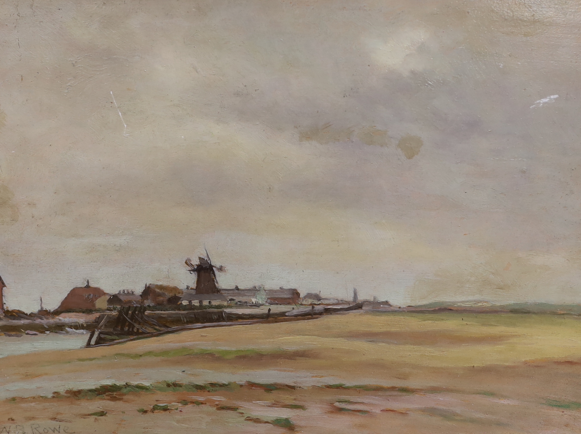 W B Rowe (1910-1955) pair of oils on board, Adur at Littlehampton, each signed, one dated 1920, 25 x 35cm